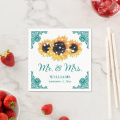 Blauwgroen Rustic Chic Lace Sunflower Wedding Servet (Insitu)