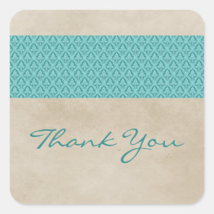 Blauwgroen Rustic Damask Hartelijk dank Stickers