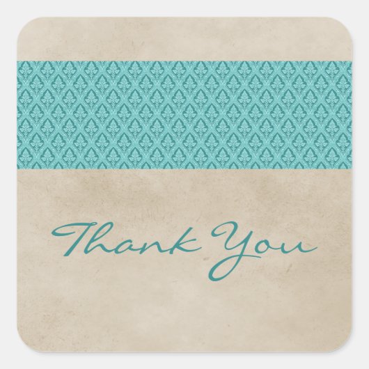 Blauwgroen Rustic Damask Hartelijk dank Stickers (Voorkant)
