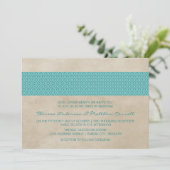 Blauwgroen Rustic Damask Wedding Invite Kaart (Staand voorkant)