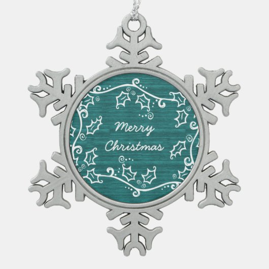 Blauwgroen Rustic Holly Snowflake Ornament (Voorkant)
