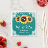 Blauwgroen Rustic Lace Sunflower Mr en Mrs Wedding Servet (Insitu)