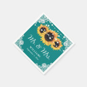 Blauwgroen Rustic Lace Sunflower Mr en Mrs Wedding Servet (Hoek)