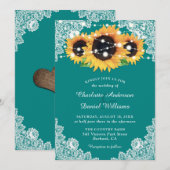 Blauwgroen Rustic Lace Sunflower Wedding Kaart (Voorkant / Achterkant)