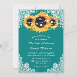 Blauwgroen Rustic Lace Sunflower Wedding Kaart