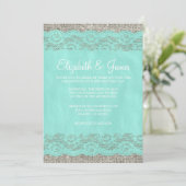 Blauwgroen Rustic Lace Wedding Invitations Kaart (Staand voorkant)