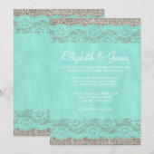 Blauwgroen Rustic Lace Wedding Invitations Kaart (Voorkant / Achterkant)