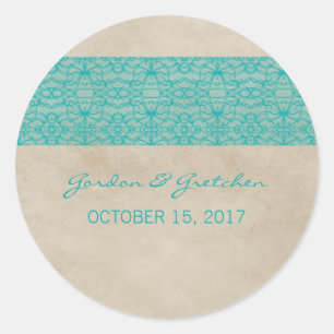 Blauwgroen Rustic Lace Wedding Stickers