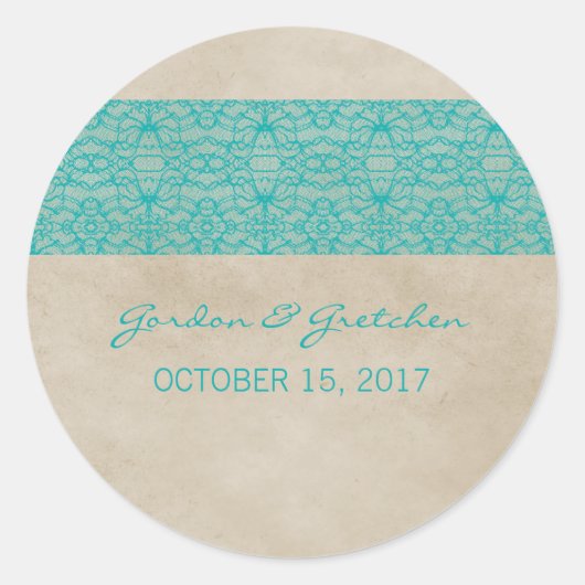 Blauwgroen Rustic Lace Wedding Stickers (Voorkant)