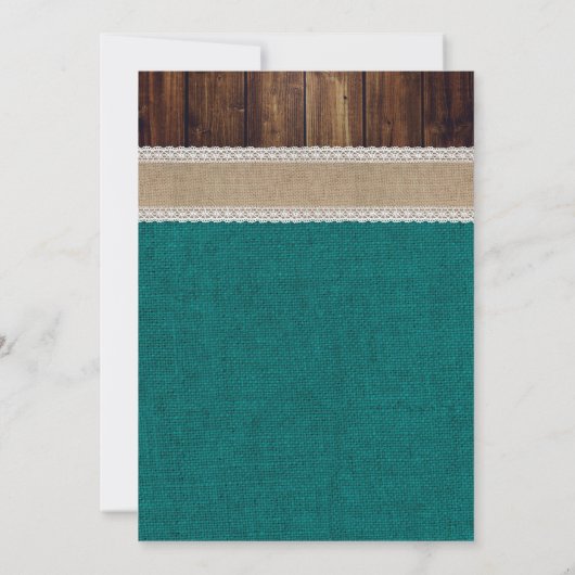 Blauwgroen Rustic Sunflower Wedding Kaart (Achterkant)