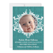 Blauwgroen Rustic Swirls Baby Aankondiging