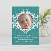 Blauwgroen Rustic Swirls Baby Aankondiging (Staand voorkant)