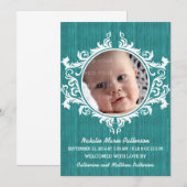 Blauwgroen Rustic Swirls Baby Aankondiging (Voorkant / Achterkant)