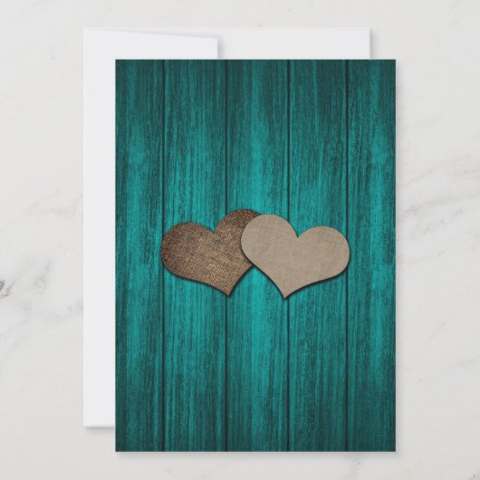 Blauwgroen Rustic Wood Burlap Hearts Mason Jar Wed Save The Date (Achterkant)