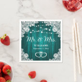Blauwgroen Rustic Wood Lace String Lights Wedding Servet (Insitu)