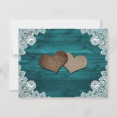 Blauwgroen Rustic Wood Lace Sunflower Wedding Aankondiging (Achterkant)