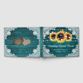 Blauwgroen Rustic Wood Lace Sunflower Wedding Gastenboek (Volledig)