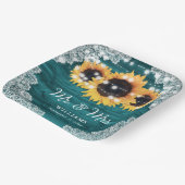 Blauwgroen Rustic Wood Lace Sunflower Wedding Papieren Bordje (Gebogen)