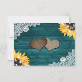 Blauwgroen Rustic Wood Lace Sunflower Wedding RSVP Kaartje (Achterkant)