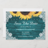 Blauwgroen Rustic Wood Lace Sunflower Wedding Save The Date (Voorkant)