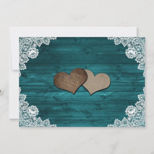 Blauwgroen Rustic Wood Lace Sunflower Wedding Save The Date (Achterkant)