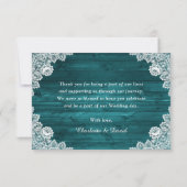 Blauwgroen Rustic Wood Sunflower Wedding Bedankkaart (Achterkant)