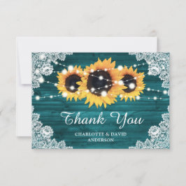 Blauwgroen Rustic Wood Sunflower Wedding Bedankkaart