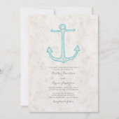 Blauwgroen rustieke anker bruiloft uitnodigen kaart (Voorkant)