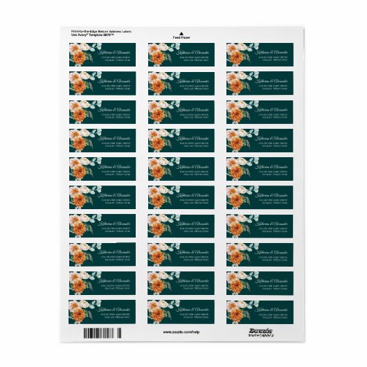 Blauwgroen rustieke bloemenval bruiloft retouradre etiket (Full Sheet)