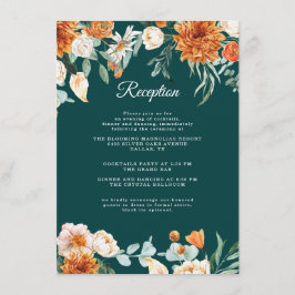 Blauwgroen rustieke bloemenverbrande Oranje bruilo Informatiekaartje