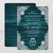 Blauwgroen rustieke houten Mason Jar Floral Lace W Kaart (Voorkant / Achterkant)