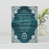 Blauwgroen rustieke houten Mason Jar Floral Lace W Kaart (Staand voorkant)