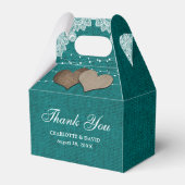 Blauwgroen rustieke jute kant string lampjes bruil bedankdoosjes (Achterkant)