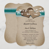 Blauwgroen rustieke land Burlap kant bruiloft Kaart (Voorkant / Achterkant)