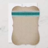 Blauwgroen rustieke land Burlap kant bruiloft Kaart (Achterkant)