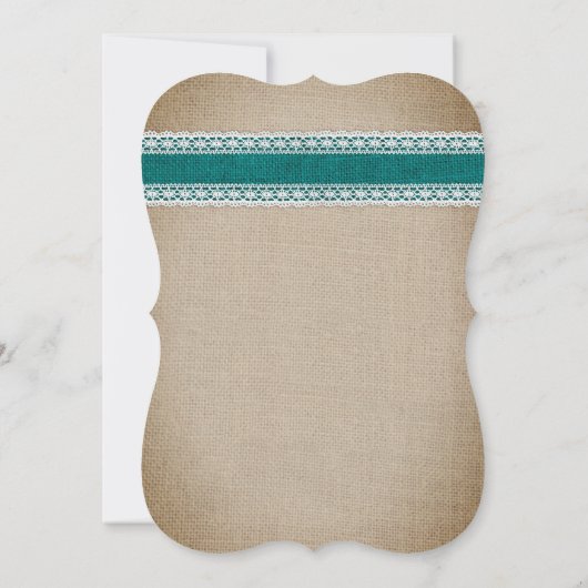 Blauwgroen rustieke land Burlap kant bruiloft Kaart (Achterkant)