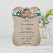 Blauwgroen rustieke land Burlap kant bruiloft Kaart (Staand voorkant)