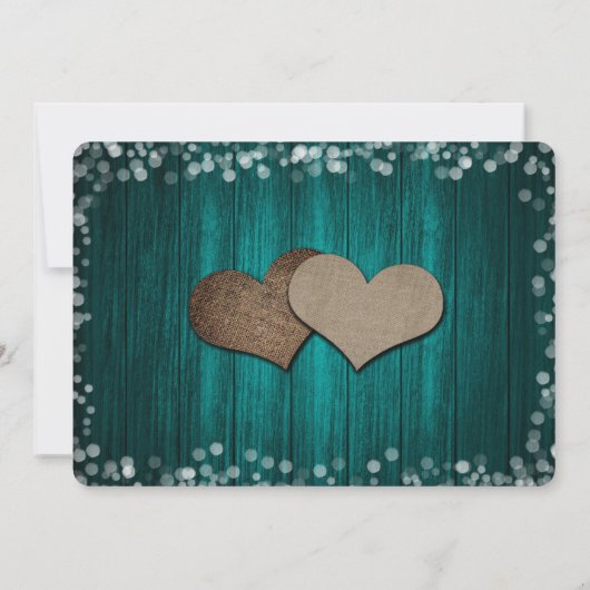 Blauwgroen Rustieke Mason Jar String Lights Hout W Save The Date (Achterkant)