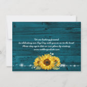 Blauwgroen rustieke zonnebloem foto bruiloft opsla save the date (Achterkant)