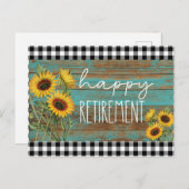 Blauwgroen rustieke zonnebloemen Happy Retirement Briefkaart (Voorkant / Achterkant)