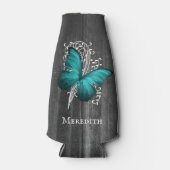 Blauwgroen Rustige Butterfly - Aangepaste flessenk Flesjeskoeler (Voorkant)