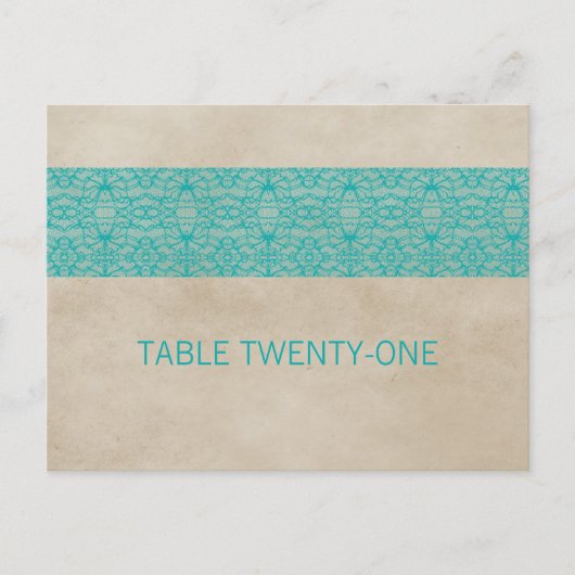 Blauwgroen Rustige Lace Table Number Briefkaart (Voorkant)