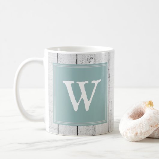 Blauwgroen Rustige Monogram Mok (Met donut)