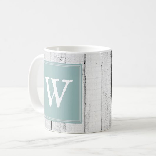 Blauwgroen Rustige Monogram Mok (Voorkant links)