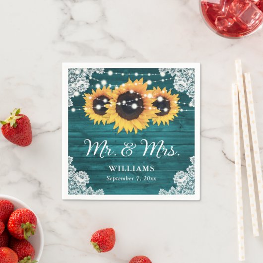 Blauwgroen Rustige zonnebloempjes met houtwonden Servet (Insitu)