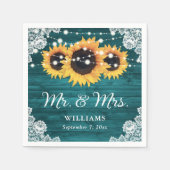 Blauwgroen Rustige zonnebloempjes met houtwonden Servet (Voorkant)