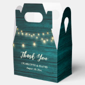 Blauwgroen Rustisch landschap Hout Rights Wedding Bedankdoosjes (Geopend)