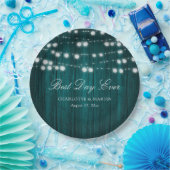 Blauwgroen Rustisch landschap Hout Rights Wedding Papieren Bordje (Feest)