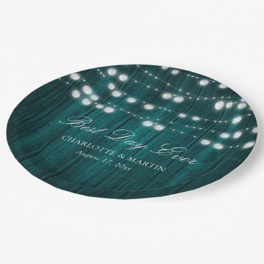Blauwgroen Rustisch landschap Hout Rights Wedding Papieren Bordje (Gekanteld)