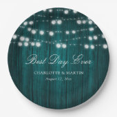 Blauwgroen Rustisch landschap Hout Rights Wedding Papieren Bordje (Voorkant)